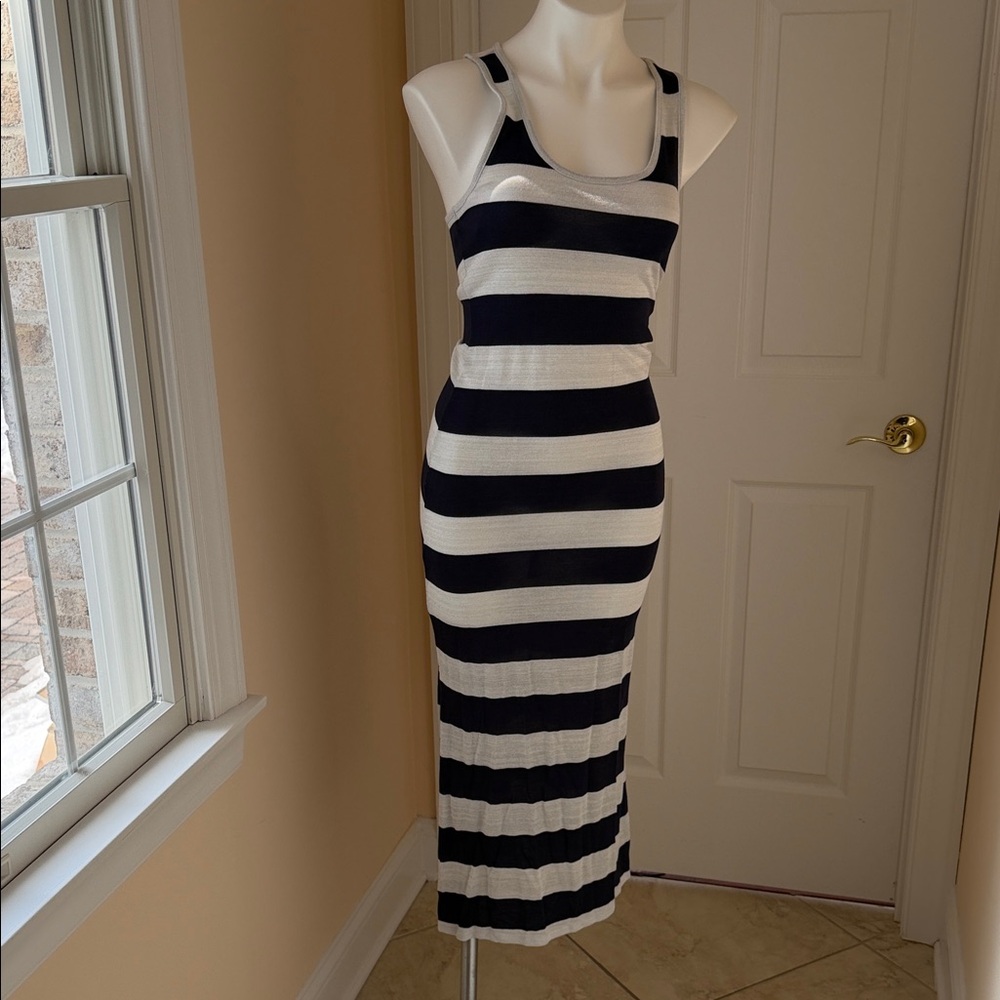 INC International Concepts Navy and Silver Striped Maxi Dress